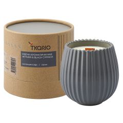 Свеча ароматическая с деревянным фитилём Vetiver & Black cypress из коллекции Edge, серый, 60 ч, Tkano