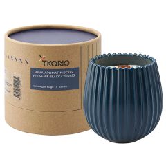 Свеча ароматическая с деревянным фитилём Vetiver & Black cypress из коллекции Edge, синий, 60 ч, Tkano