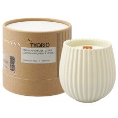 Свеча ароматическая с деревянным фитилём Lemon, Mandarin & Neroli из коллекции Edge, бежевый, 60 ч, Tkano