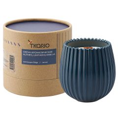 Свеча ароматическая с деревянным фитилём Nutmeg, Leather & Vanilla из коллекции Edge, синий, 60 ч, Tkano