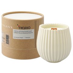 Свеча ароматическая с деревянным фитилём Green tea & Pear blossom из коллекции Edge, бежевый, 60 ч, Tkano