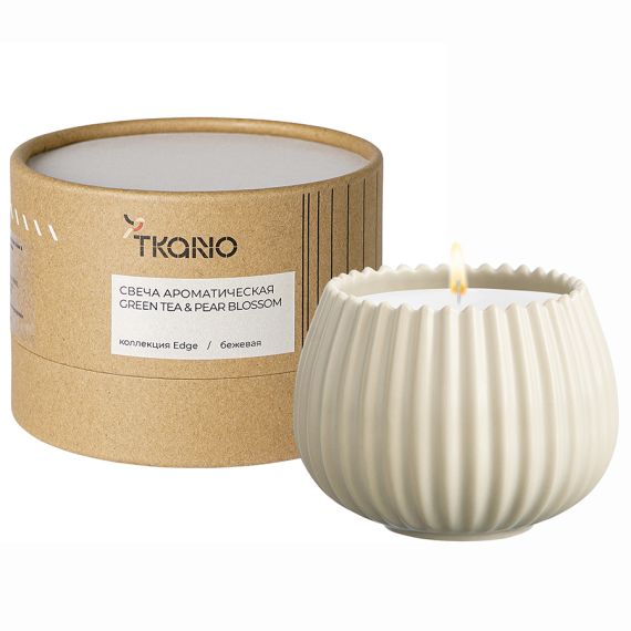 Свеча ароматическая Green tea & Pear blossom из коллекции Edge, бежевый, 30 ч, Tkano