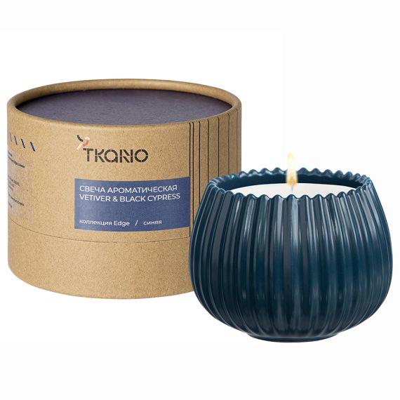Свеча ароматическая Vetiver & Black cypress из коллекции Edge, синий, 30 ч, Tkano