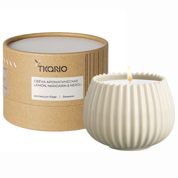 Свеча ароматическая Lemon, Mandarin & Neroli из коллекции Edge, бежевый, 30 ч, Tkano