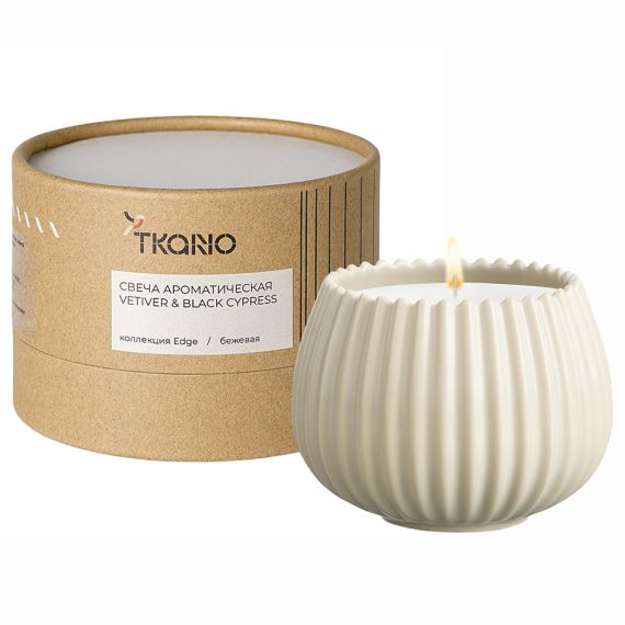 Свеча ароматическая Vetiver & Black cypress из коллекции Edge, бежевый, 30 ч, Tkano