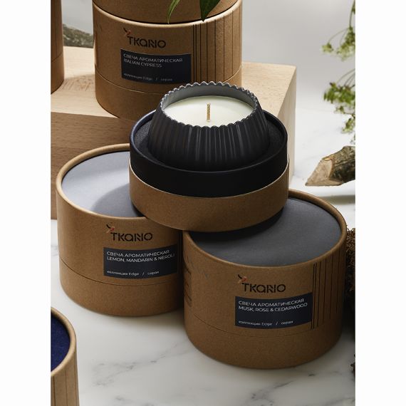 Свеча ароматическая Vetiver & Black cypress из коллекции Edge, серый, 30 ч, Tkano, изображение 7