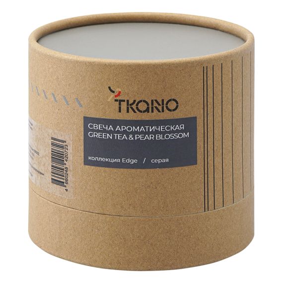 Свеча ароматическая с деревянным фитилём Green tea & Pear blossom из коллекции Edge, серый, 60 ч, Tkano, изображение 6