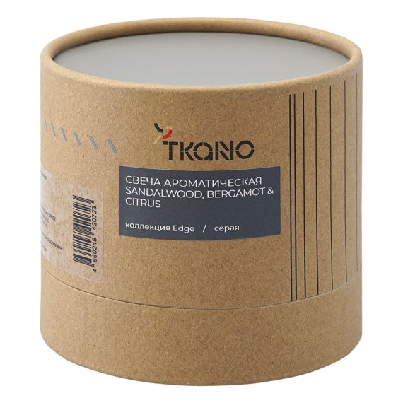 Свеча ароматическая с деревянным фитилём Sandalwood, Bergamot & Citrus из коллекции Edge, серый, 60 ч, Tkano, изображение 6