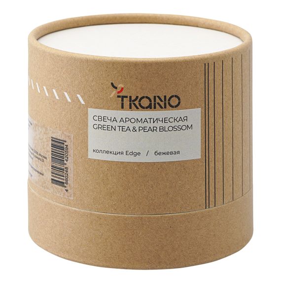 Свеча ароматическая с деревянным фитилём Green tea & Pear blossom из коллекции Edge, бежевый, 60 ч, Tkano, изображение 4